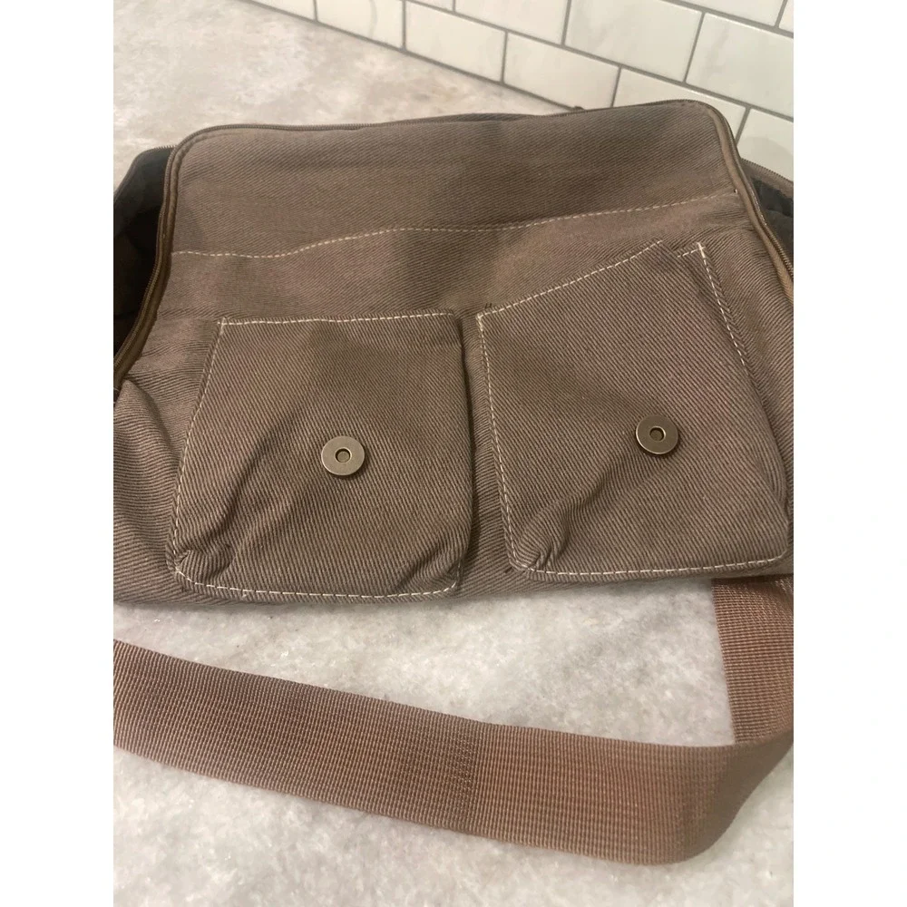 Logomark Messenger Bag Unisex Large Brown Noritsu Canvas Buckle Crossbody Tech